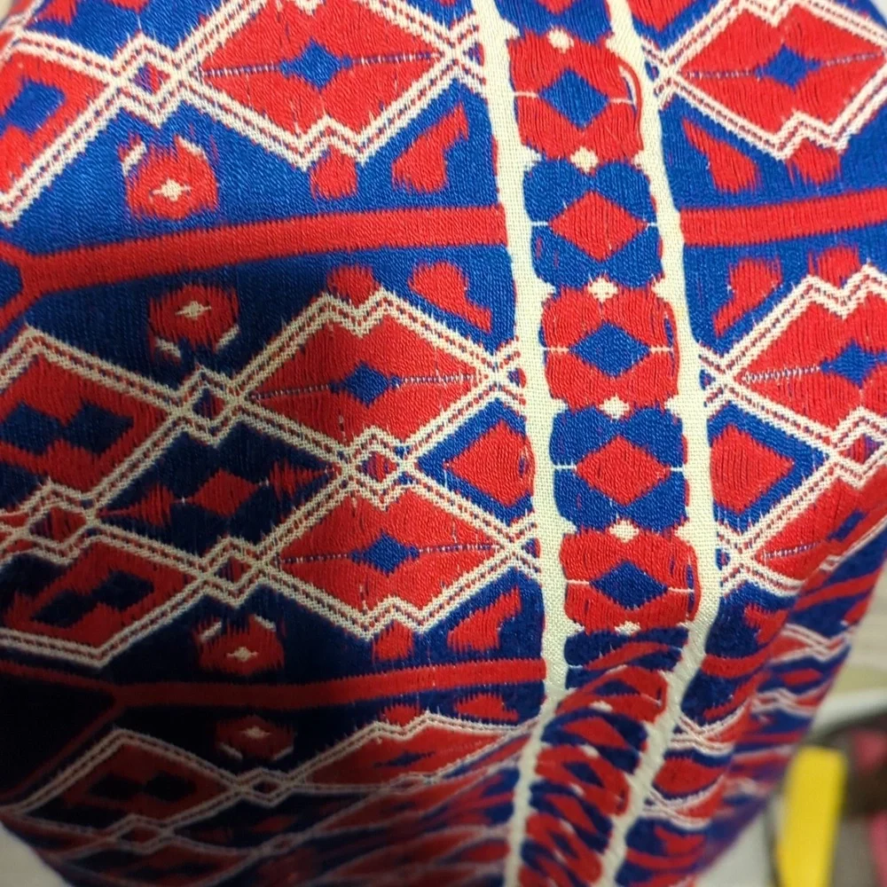 Greek Handmade Patterned Dress with Red and Blue Accents - Picture 10 of 13